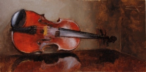 Oil painting of an antique violin by Lisa Gloria