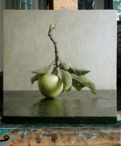 Apple on the Bough, 8 x 8 on linen by Lisa Gloria