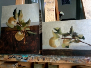 To more small apple paintings in progress, poster stage